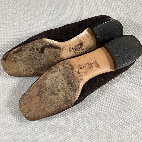 Salvatore Ferragamo Suede Square Toe Pumps‎ Brown Women’s Size 8B - Picture 11 of 12